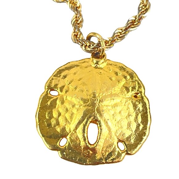 Vintage Gold Sand Dollar Pendant Necklace Rope Chain Beach-Inspired Jewelry Naut - Picture 5 of 8